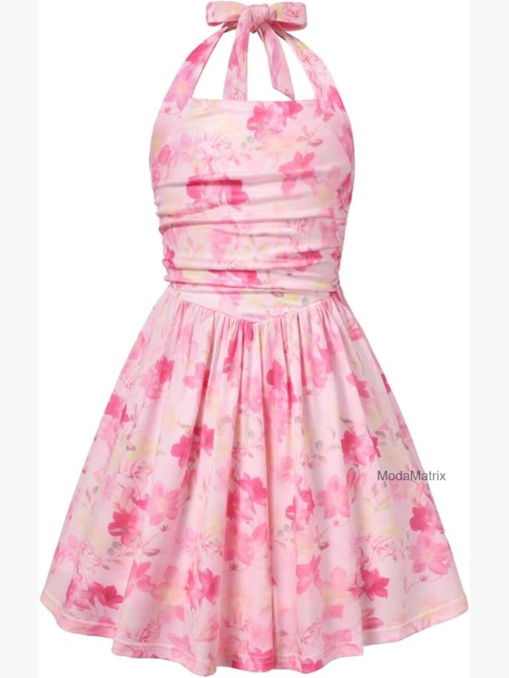 Girls Halter Neck Backless Floral Summer Sundress Smocked Back
